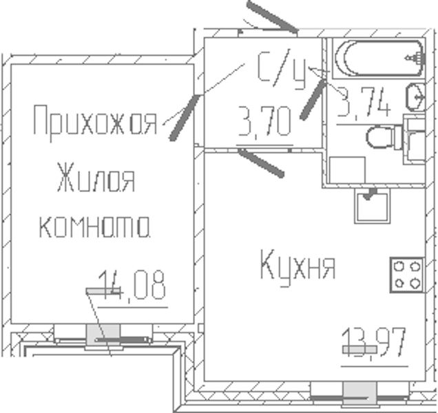 1-комнатная квартира 35.49 м², 1/6 эт., ЖК «SERTOLOVO PARK»